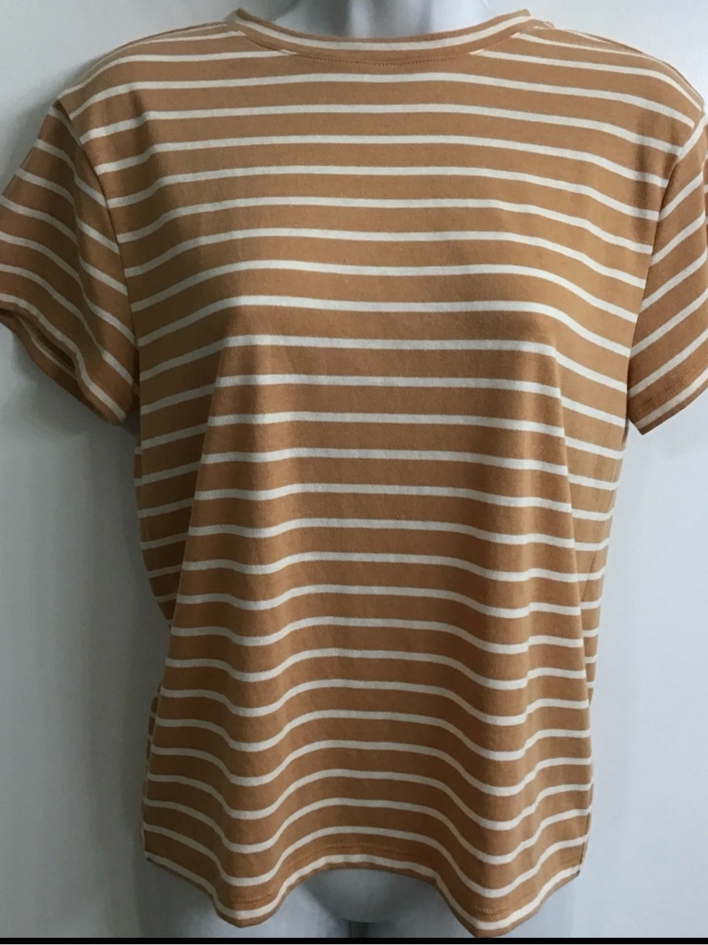 NWOT Vince T-Shirt Caramel. Brown And White Striped Crew Cotton Blend Nwt Size S